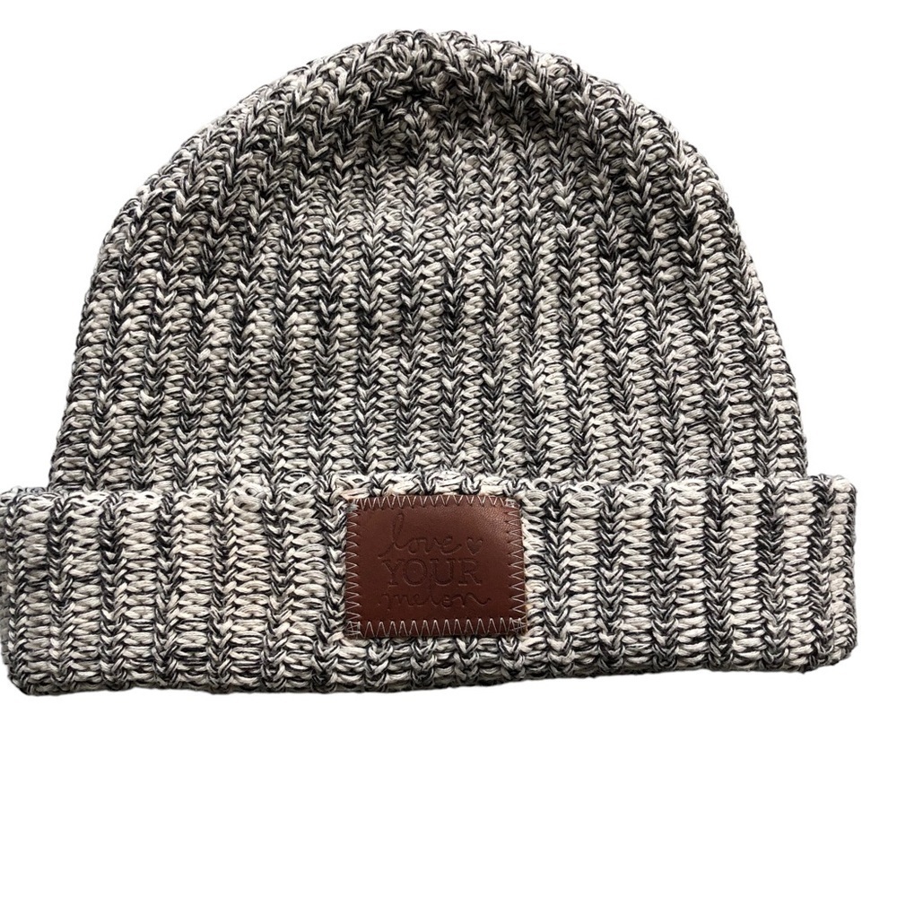 Love Your Melon Thick Knit Cuffed LOGO Beanie Black White